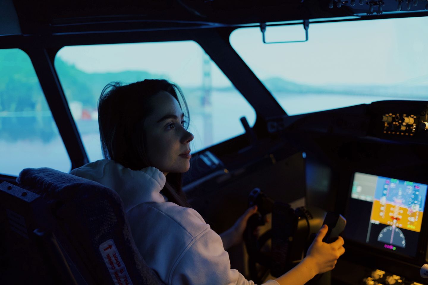 Person flying in simulator