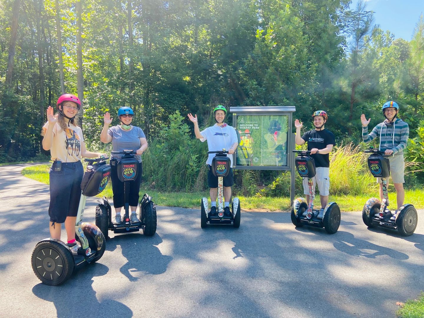 Group waving on tour