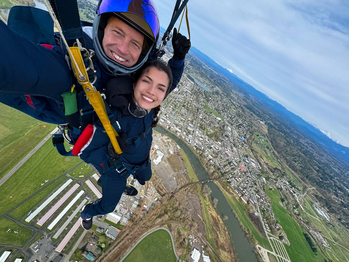 Two people skydiving