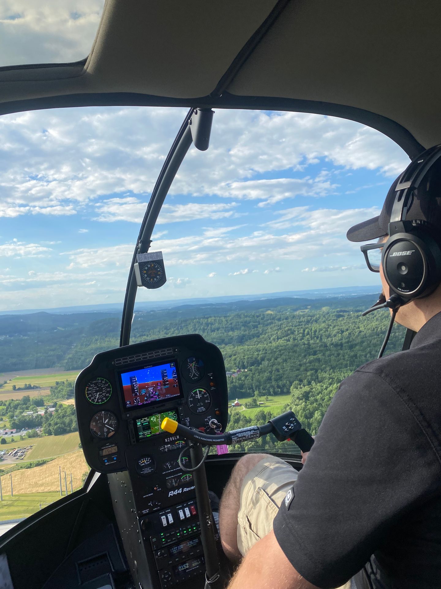 Man flying in helicopter