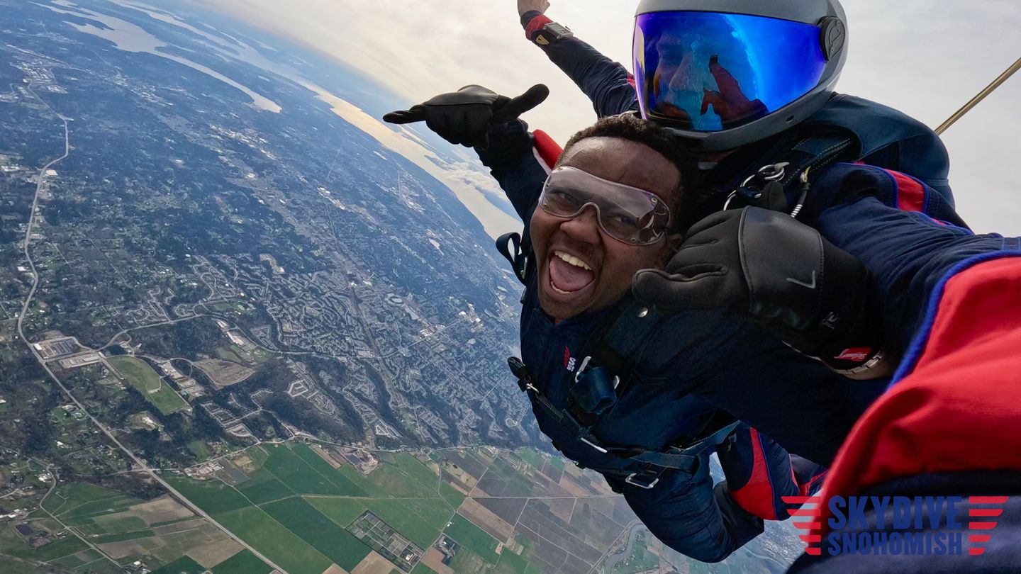 Two people skydiving