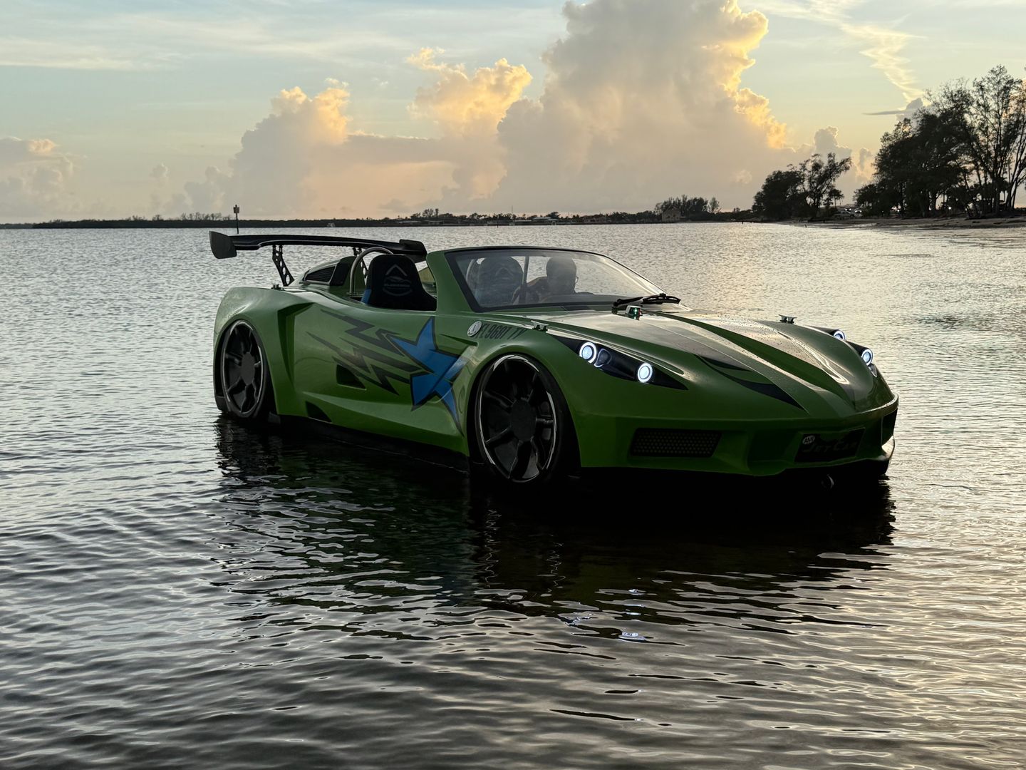 Car boat on water