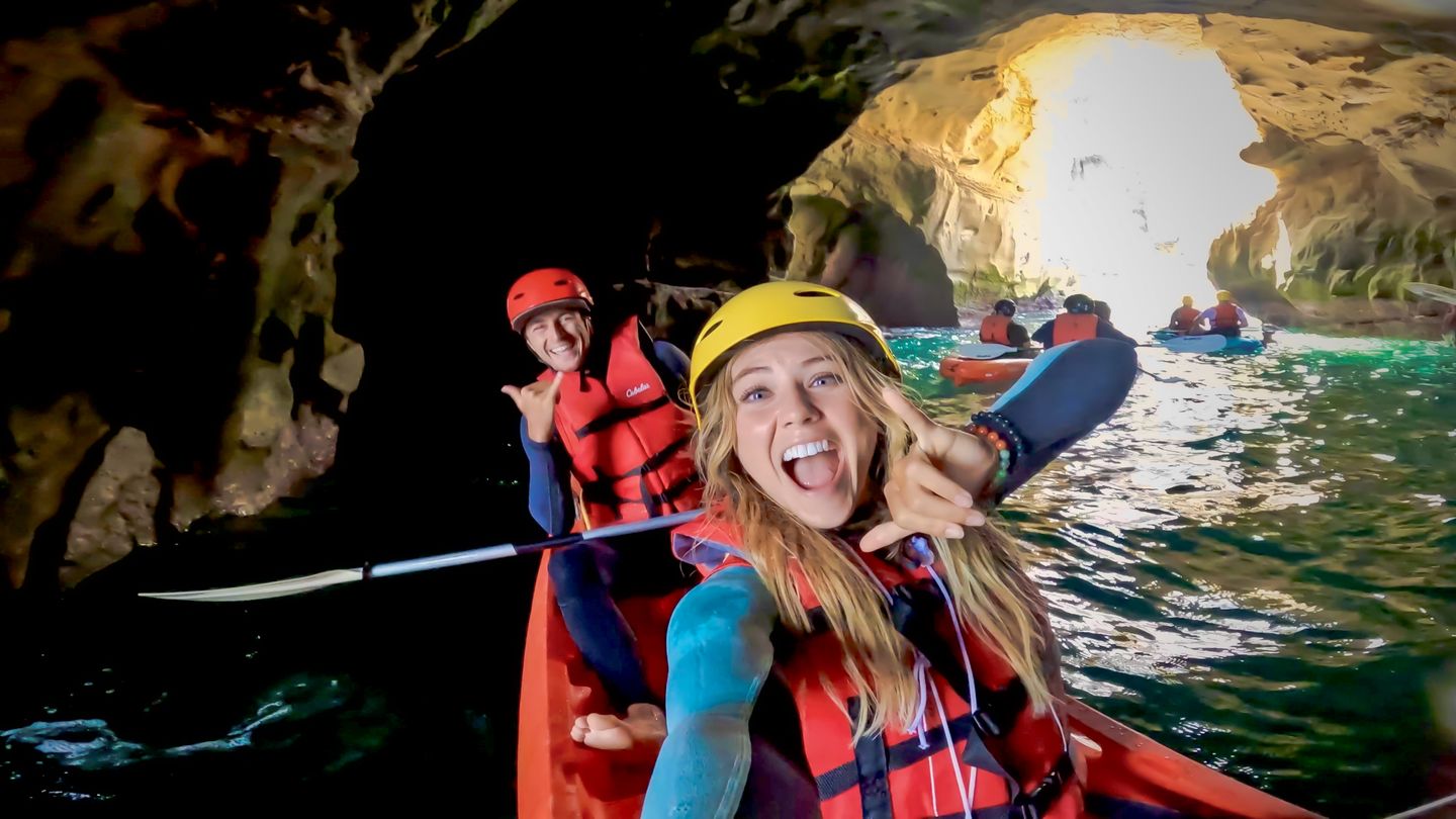 Two people in cave