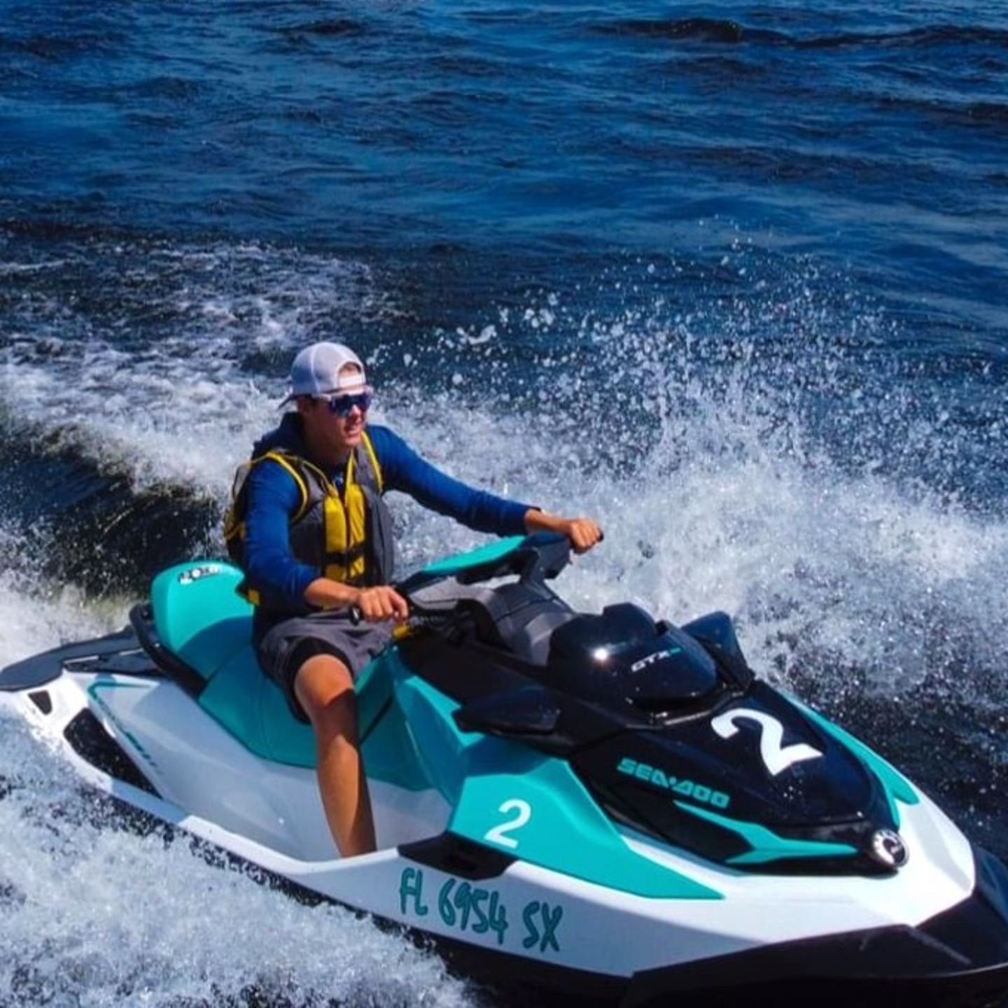 Person close-up on jet ski