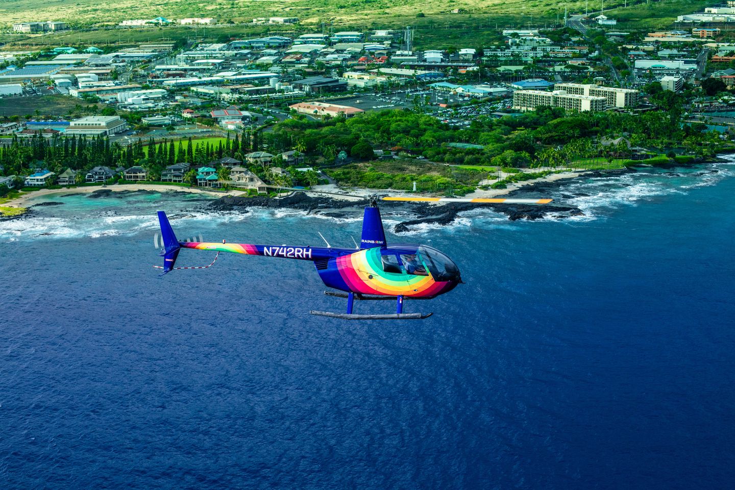 Helicopter over water