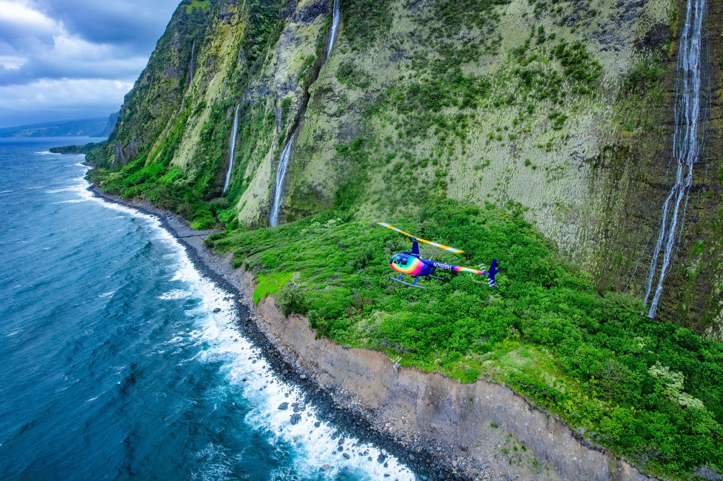 Helicopter over coast