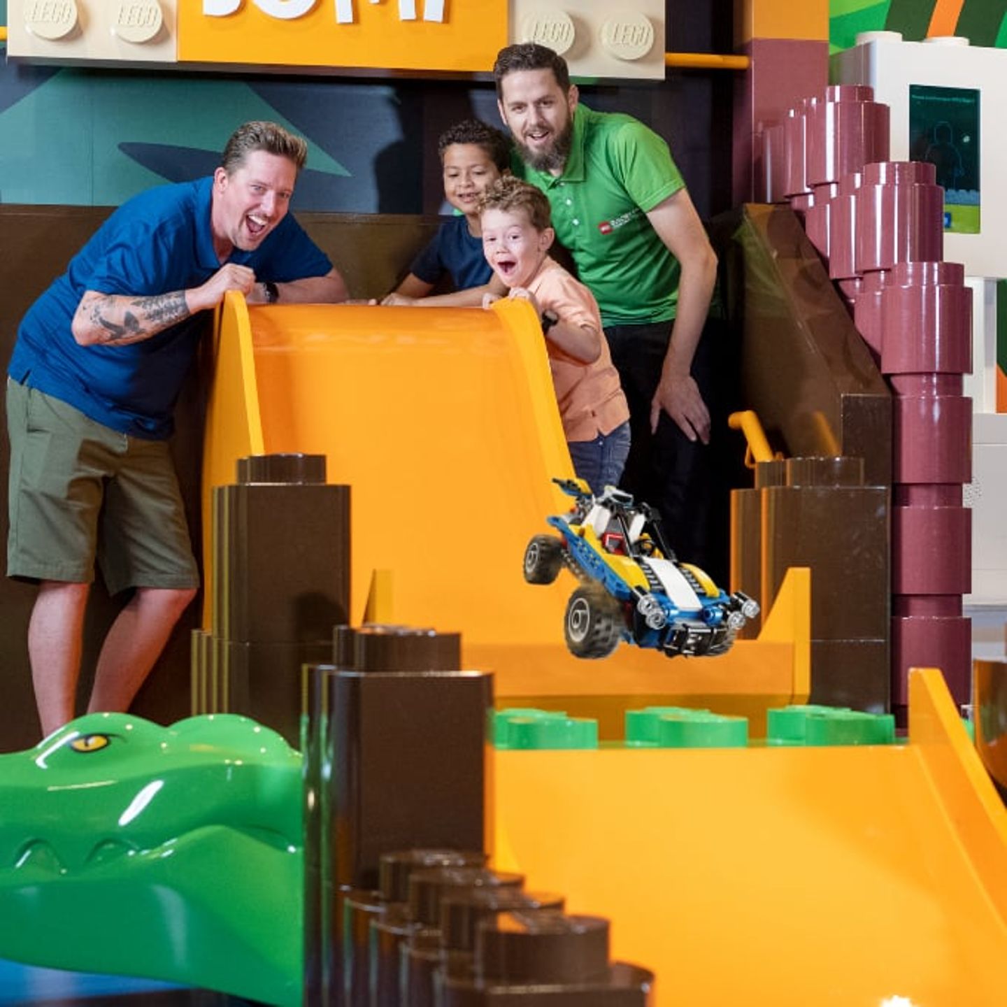 Lego car going down ramp