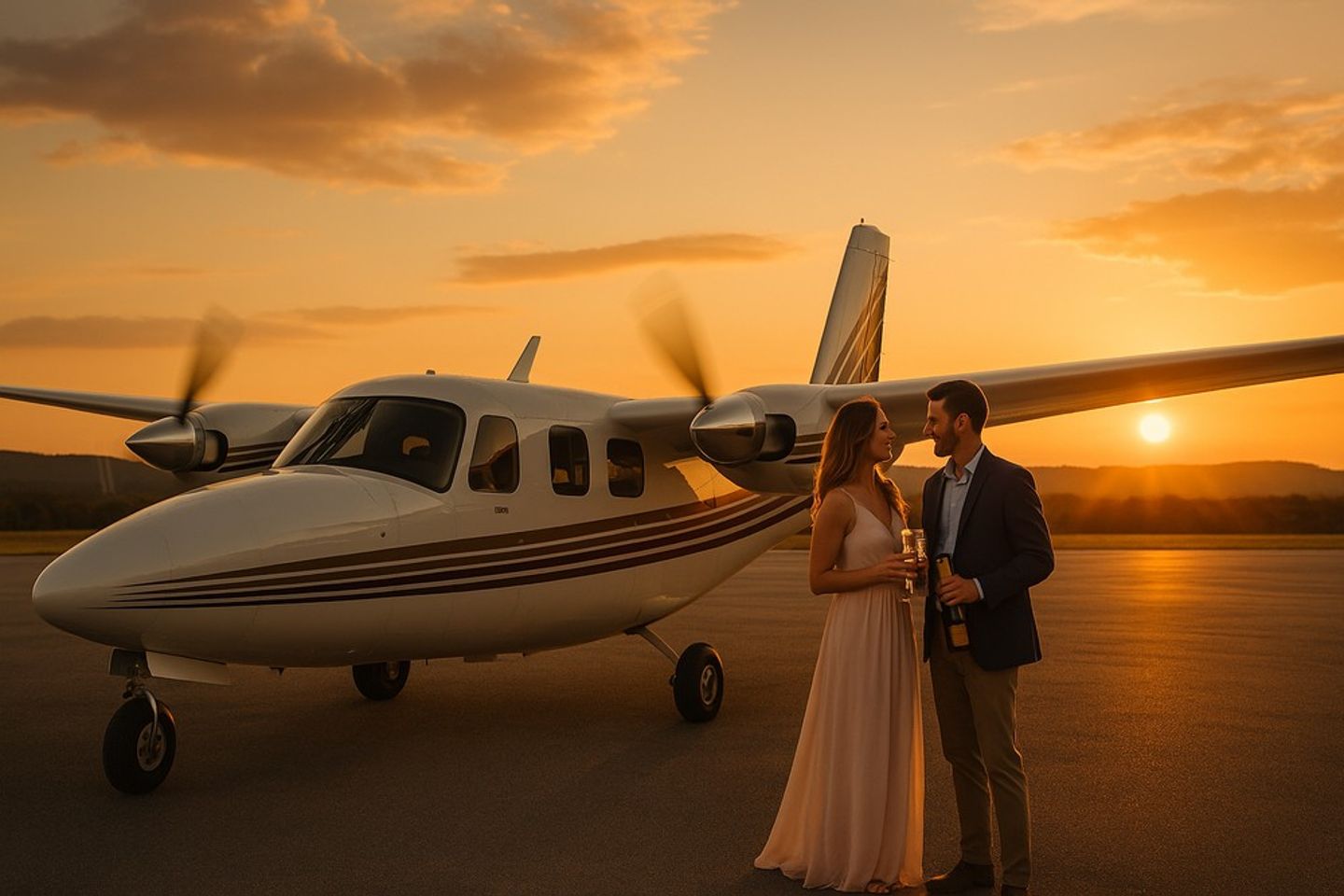 Couple in front of plane