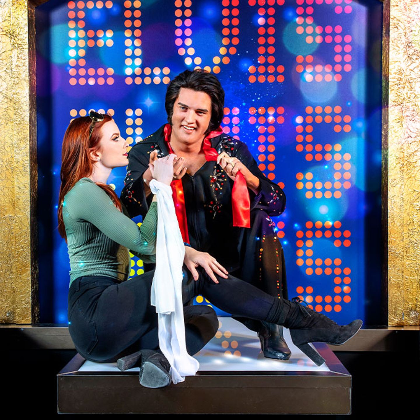 The images shown depict wax figures created and owned by Madame Tussauds.