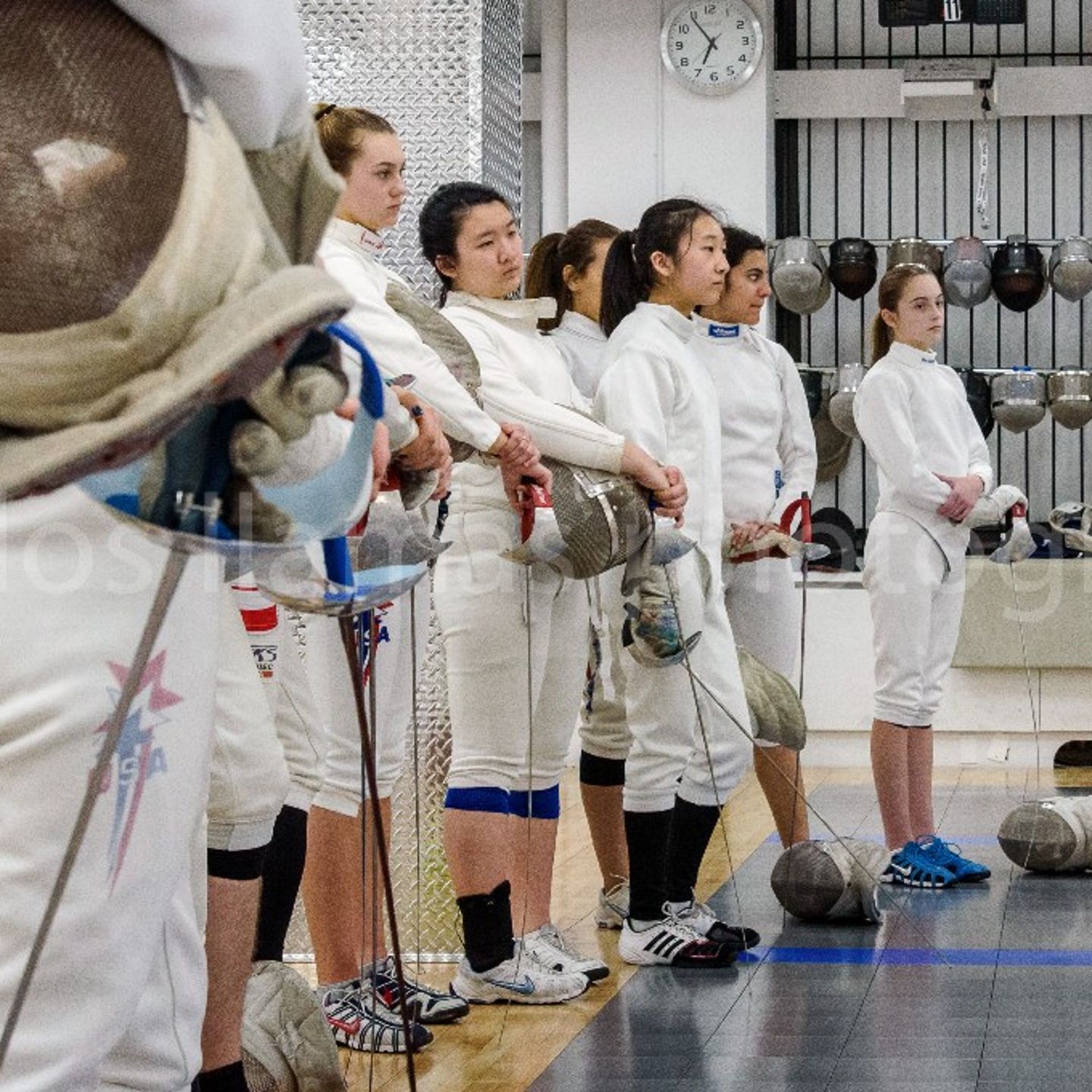 Group of Fencers Standing in Class