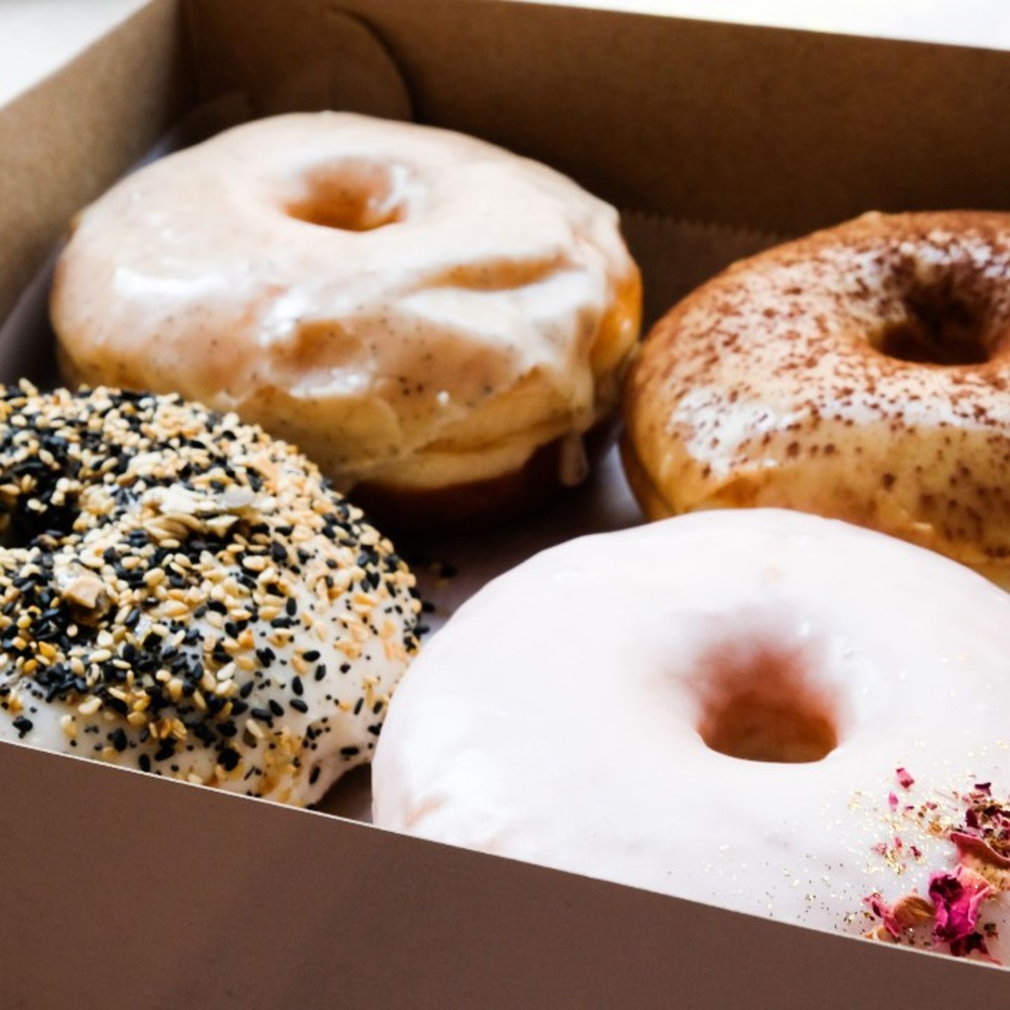4 Different Types of Donuts in Box