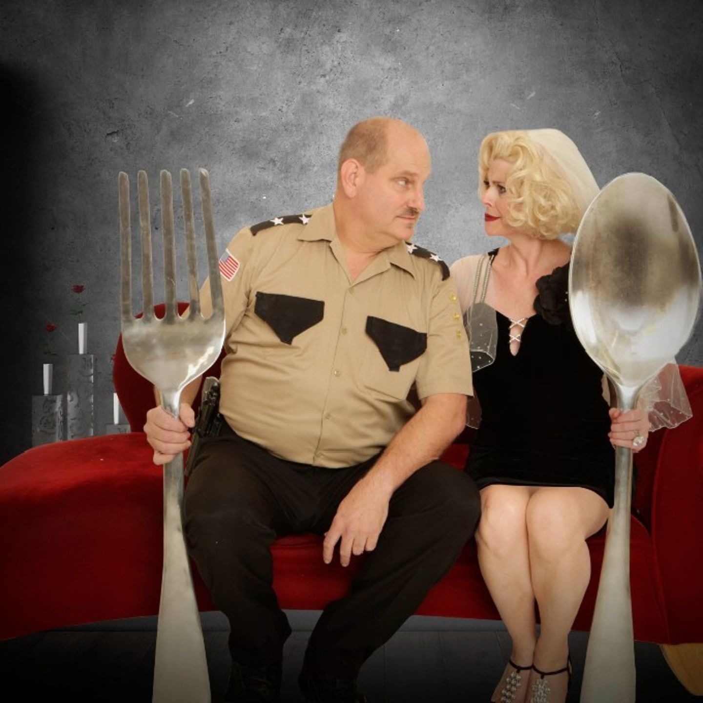 Performers with fork and spoon