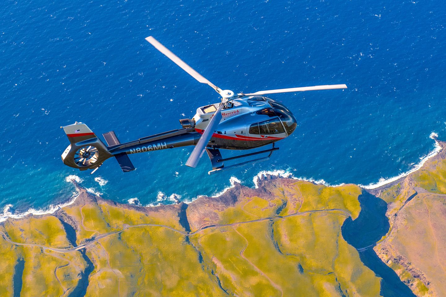 Helicopter over coast