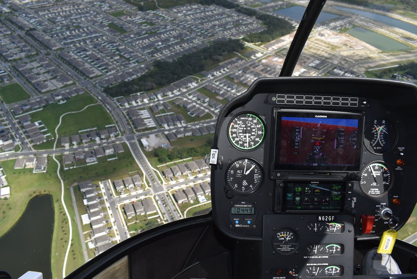 Helicopter over town
