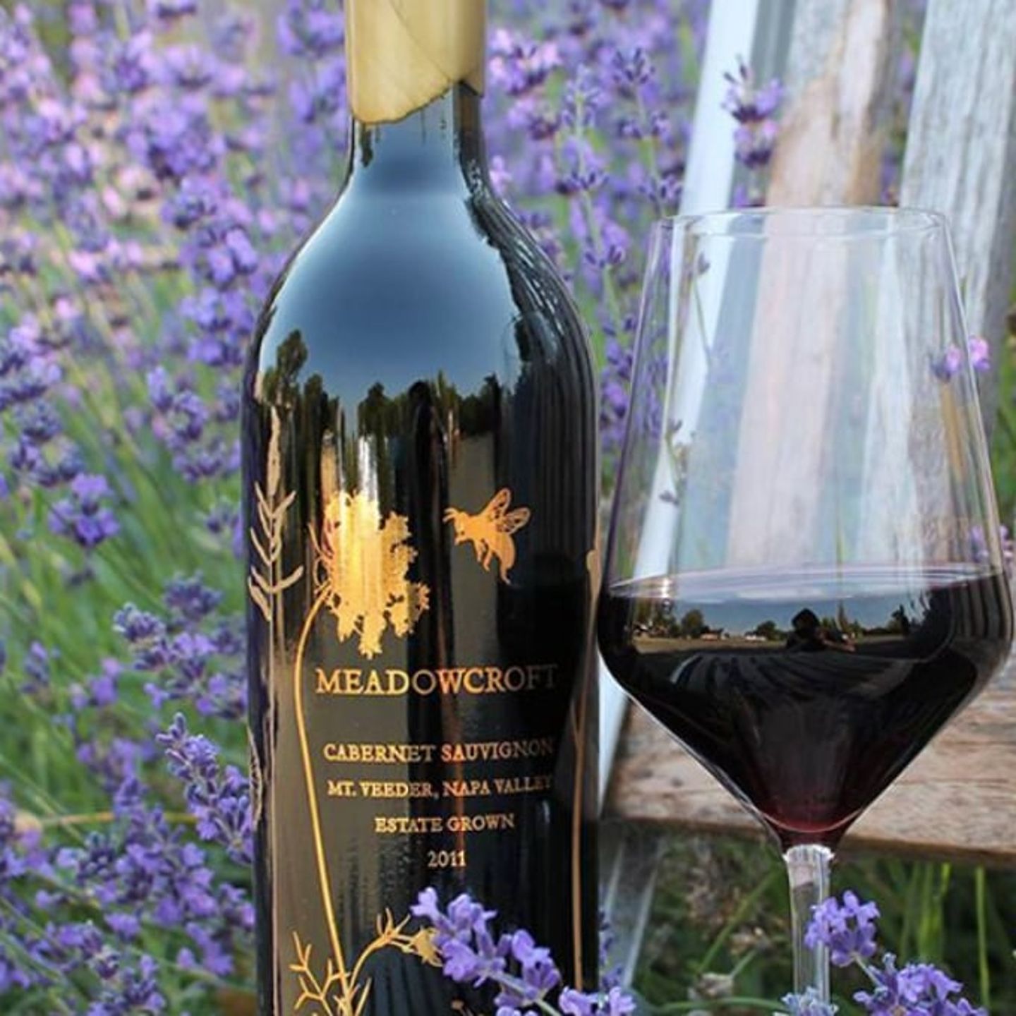 Wine in flower field