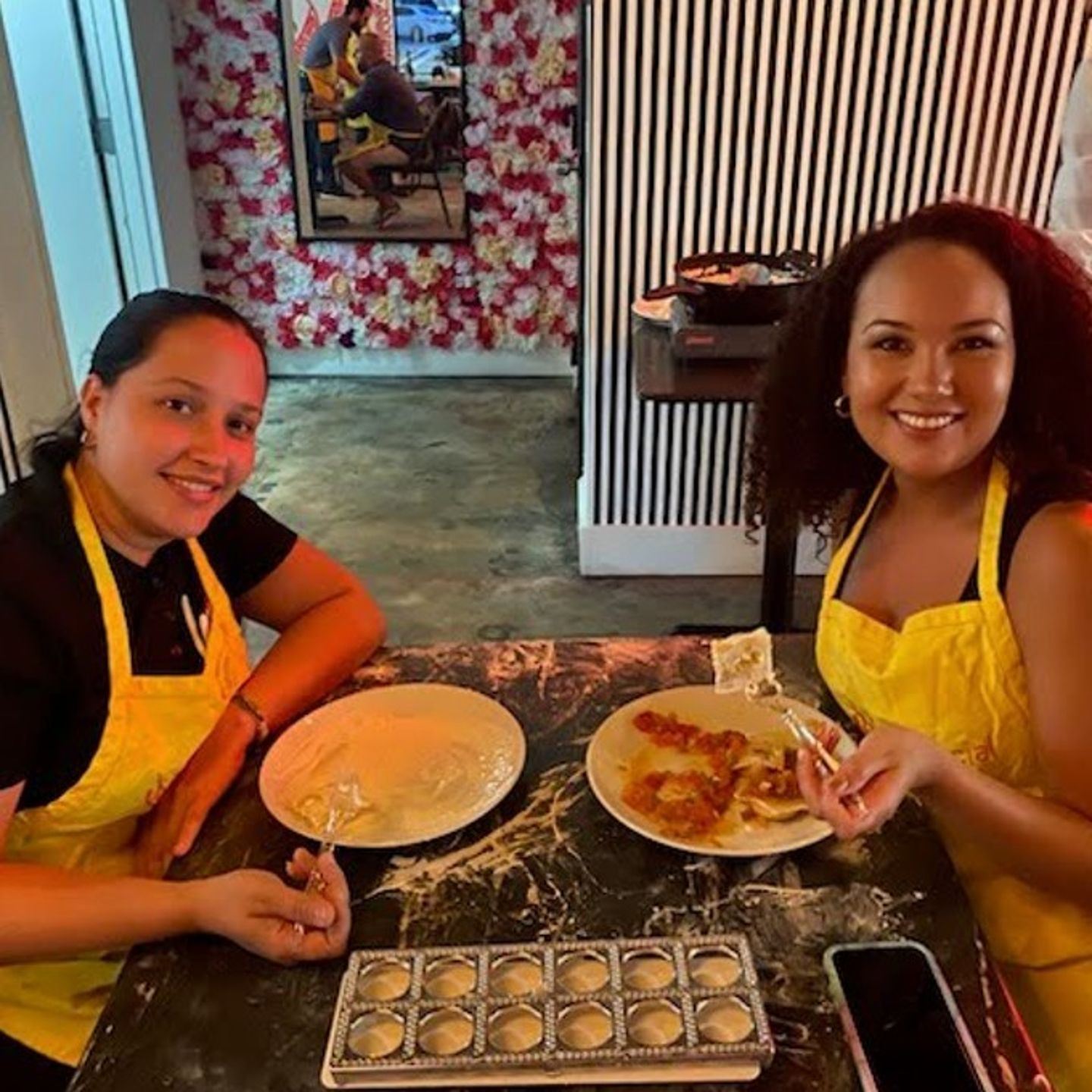 Friends sharing ravioli