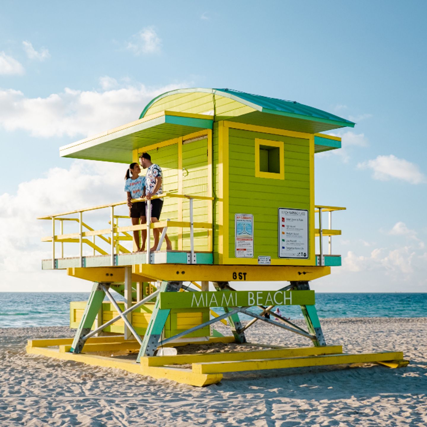 Couple on life guard tower