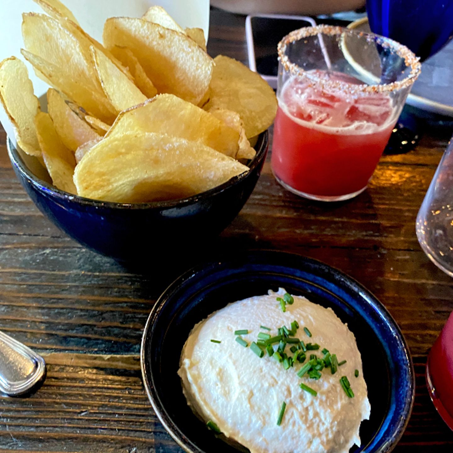 Dip with chips and drink
