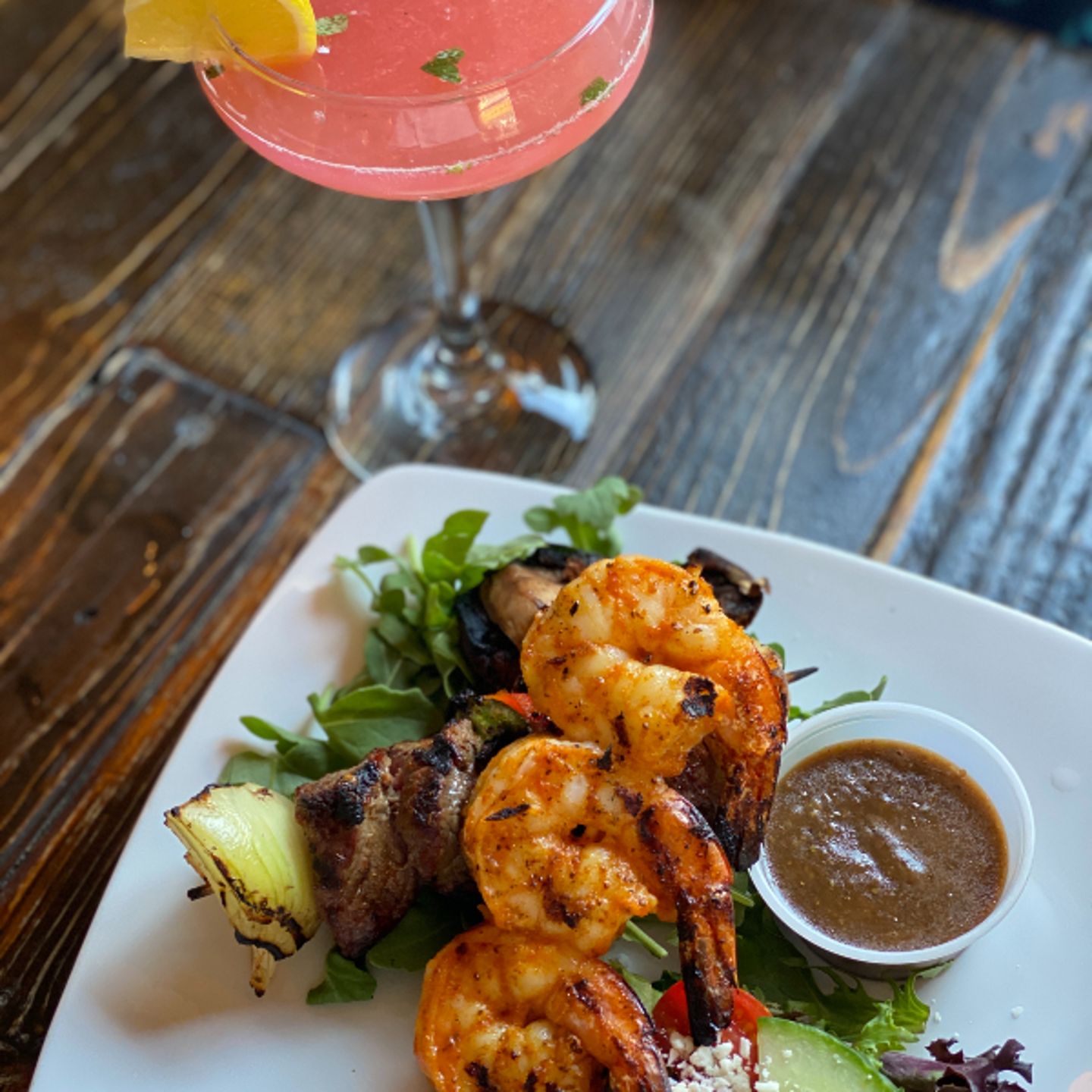 Shrimp with drink