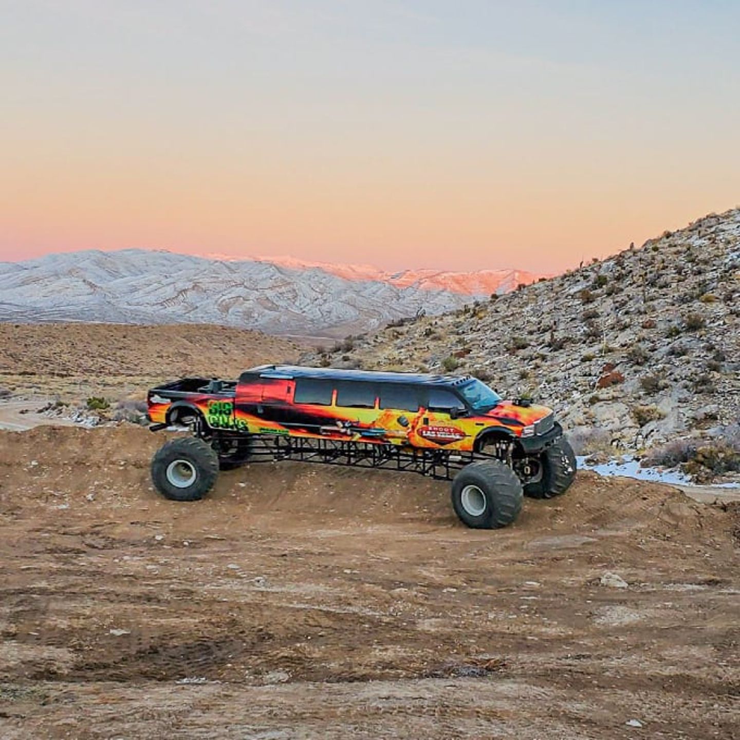 Monster truck at sunset