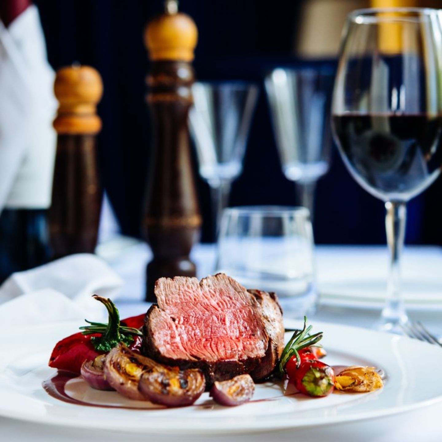 Steak dinner with wine