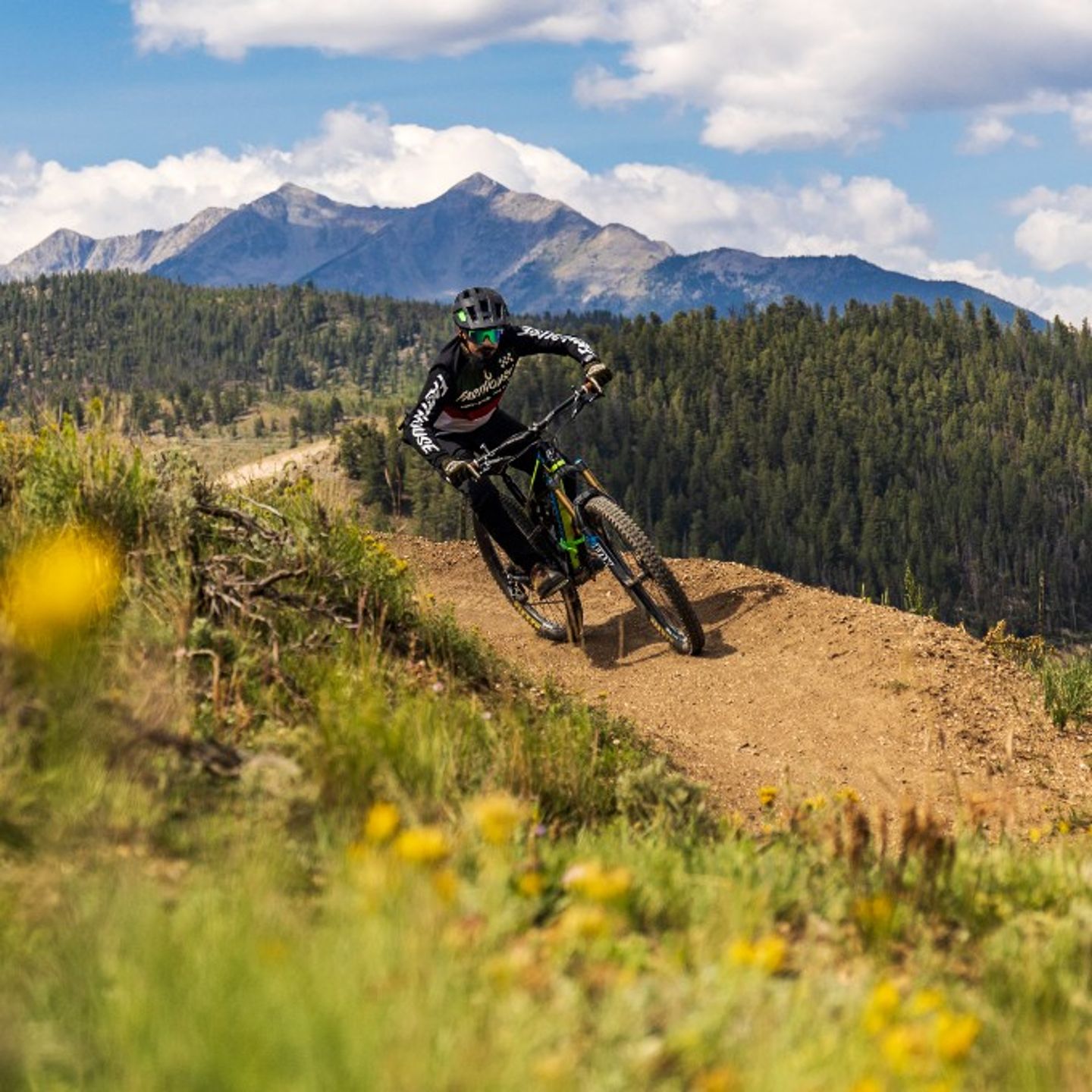 Person riding through mountains