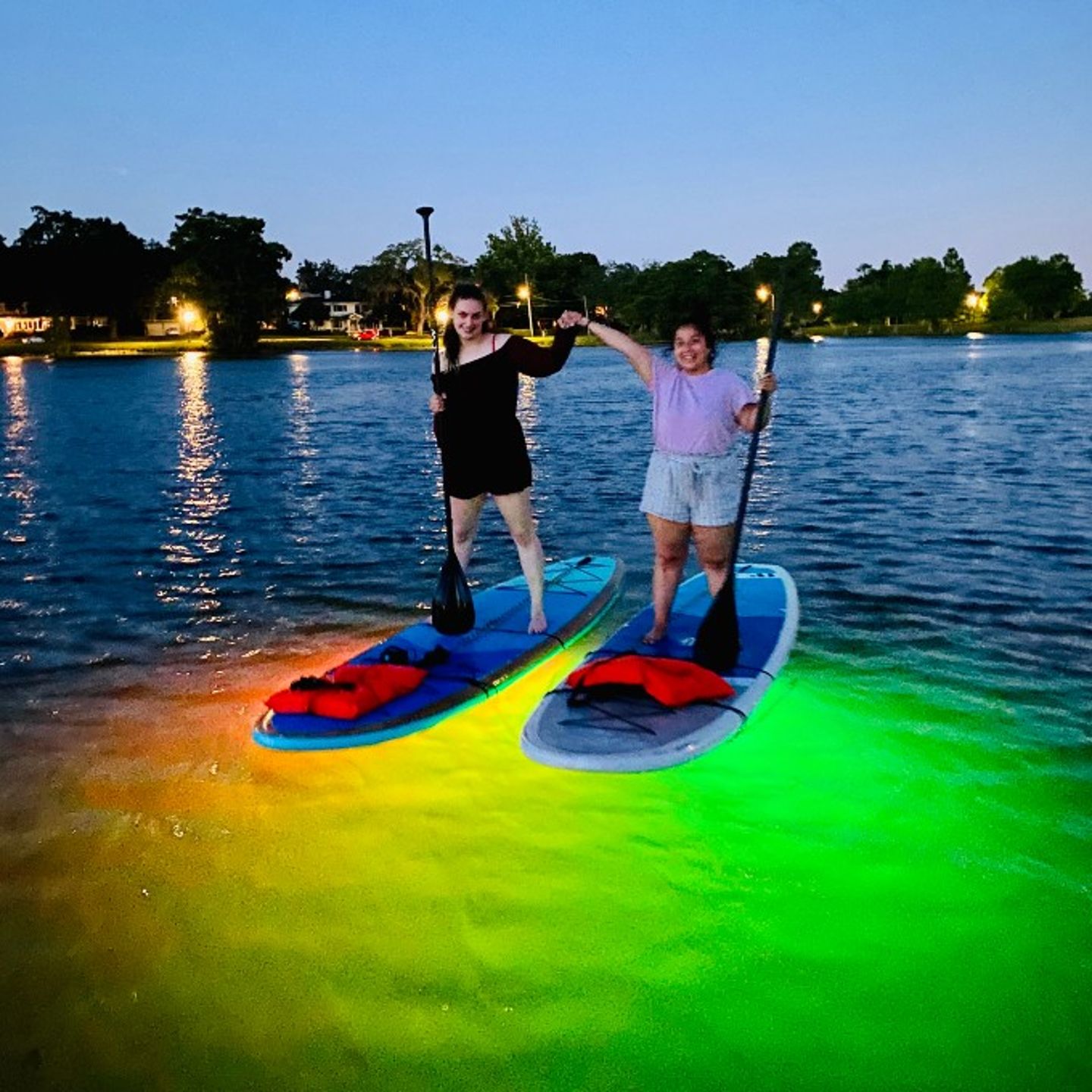 Two people on paddleboards