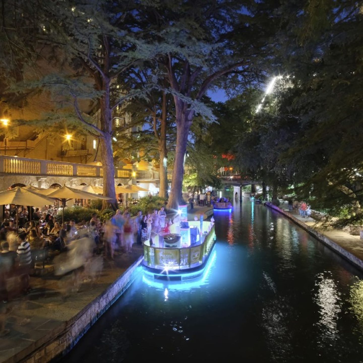 Boat Lit Up on River