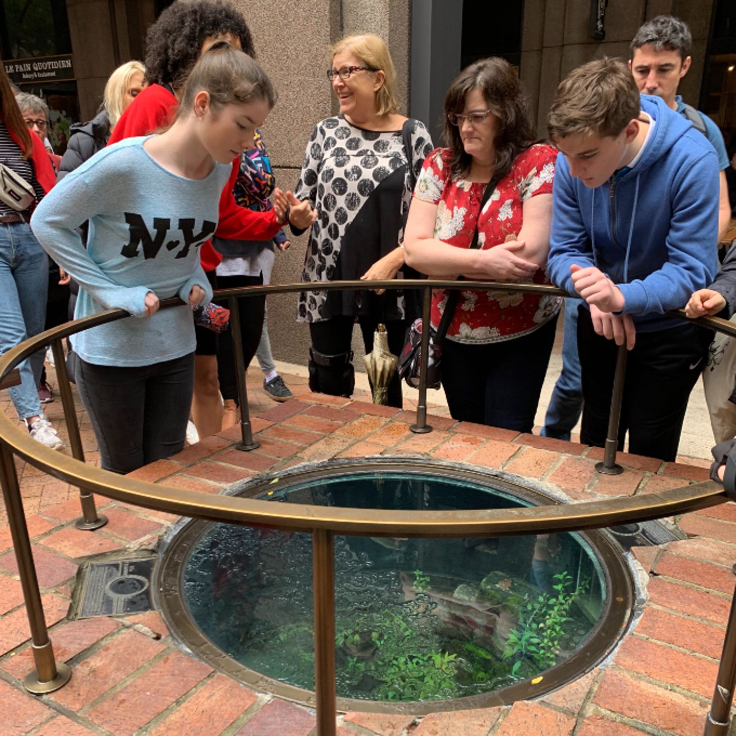Group looking at pool