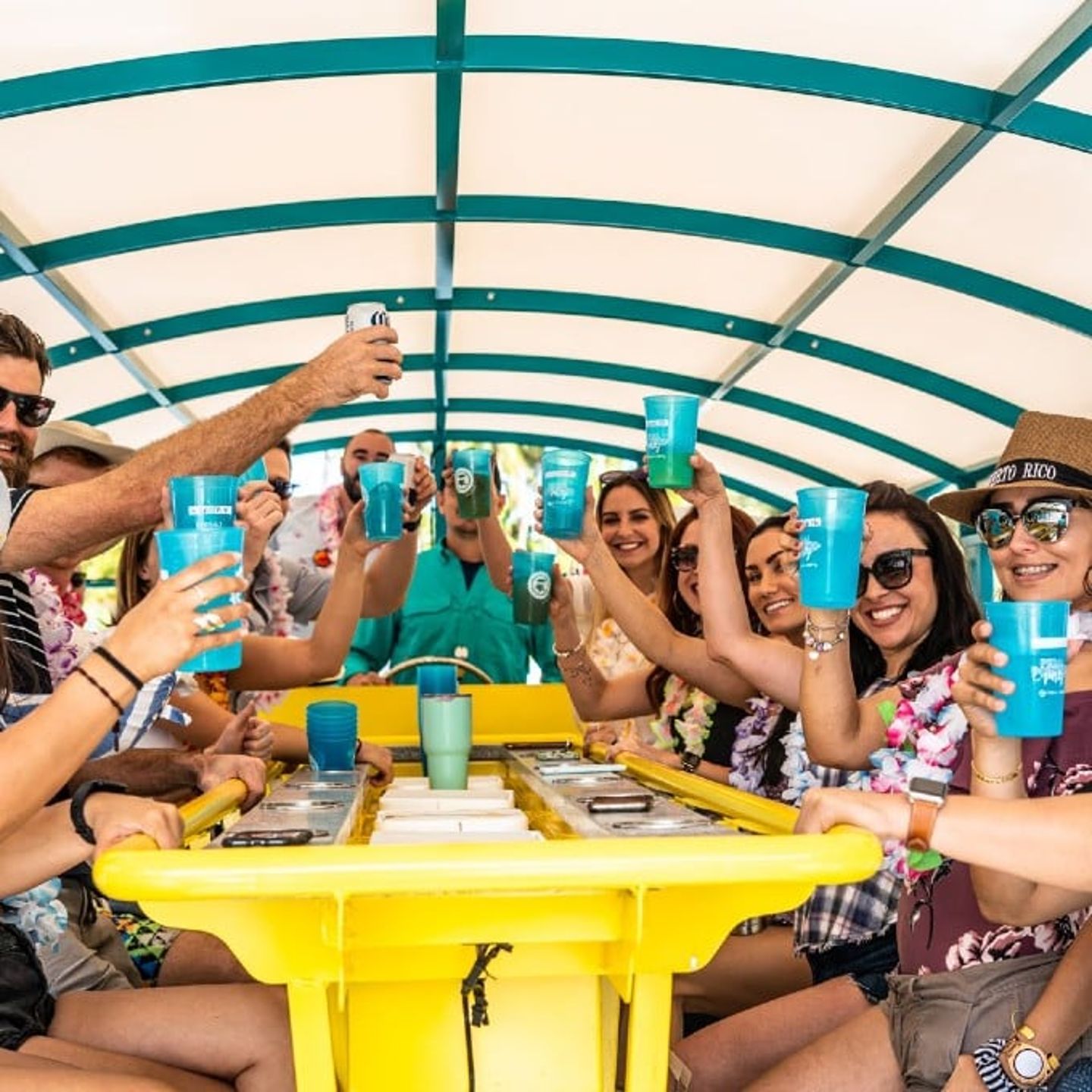 Paddle Pub with Group Posing with Drinks