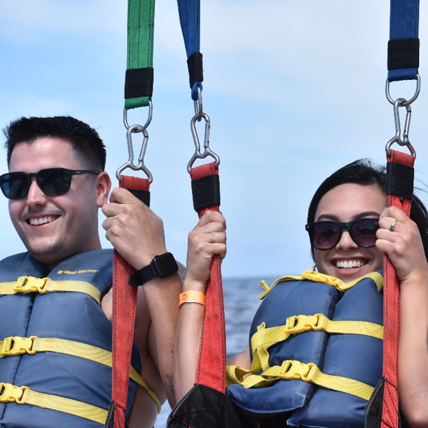 Couple parasailing