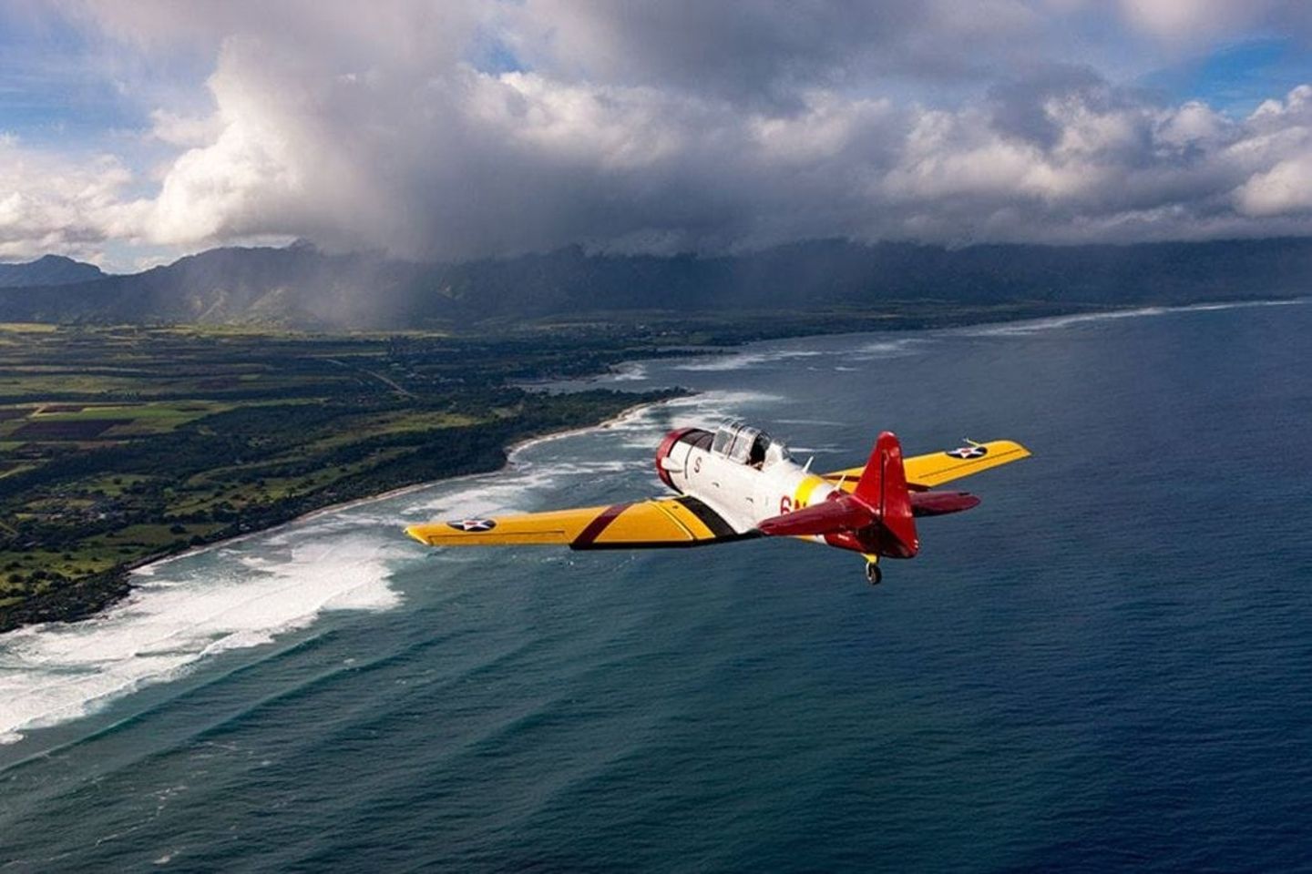 Plane flying over water