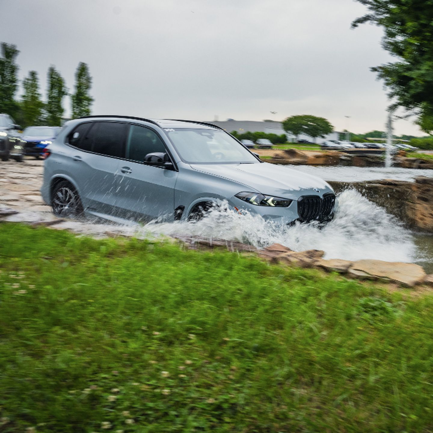 Car driving through water