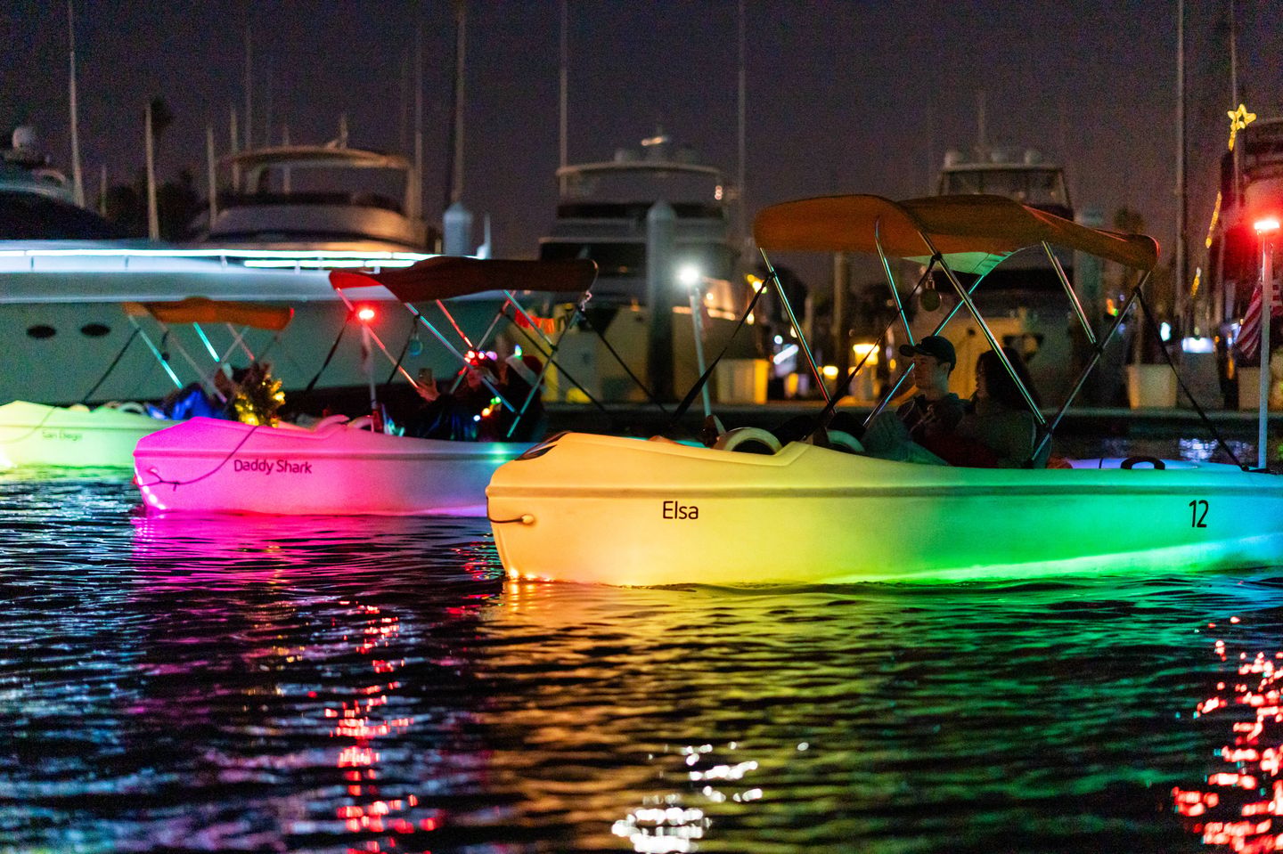 Glow boats lined up 