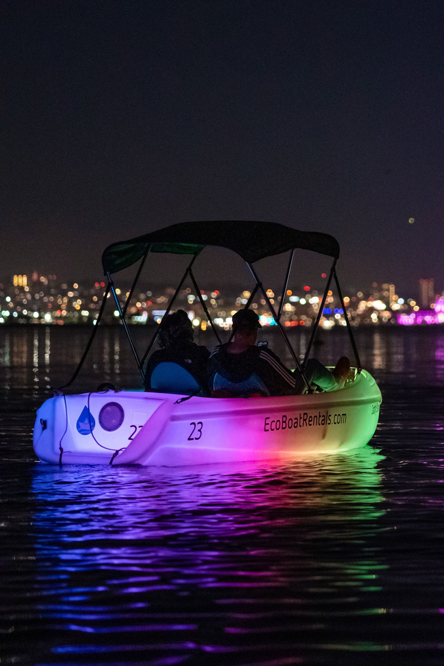 Glow boat on the water
