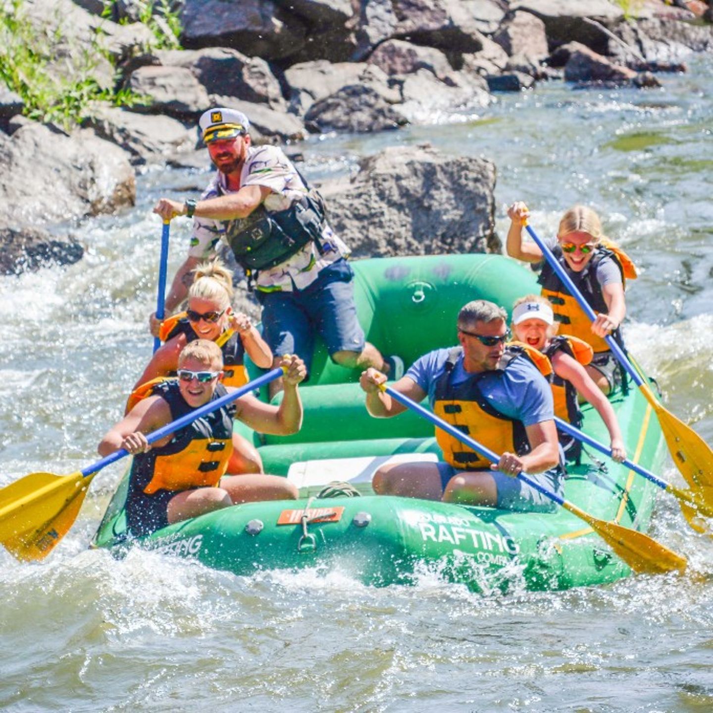 Group paddling on raft