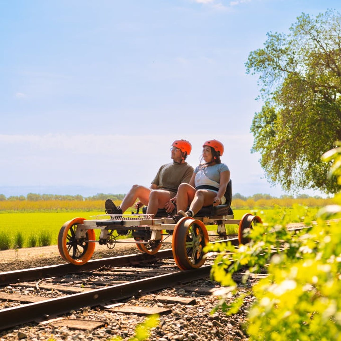 Two people on railbike
