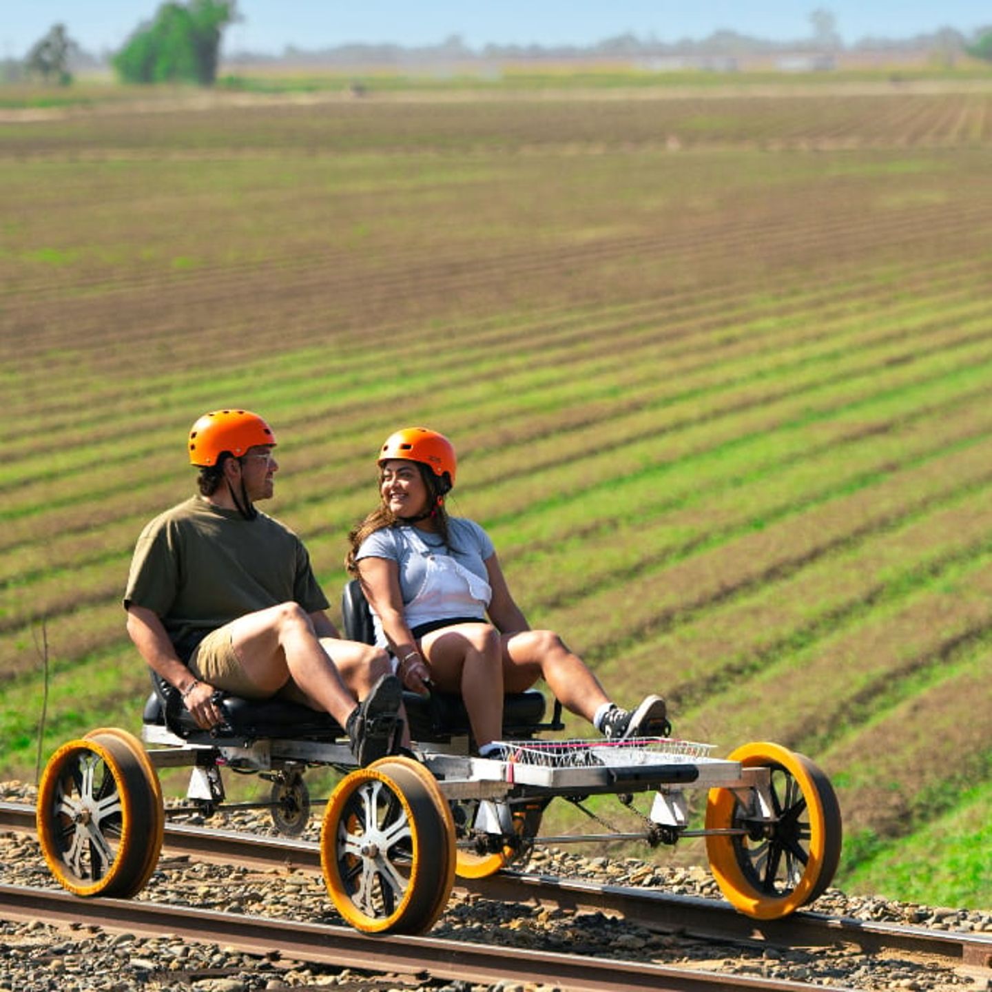 Peddling through field