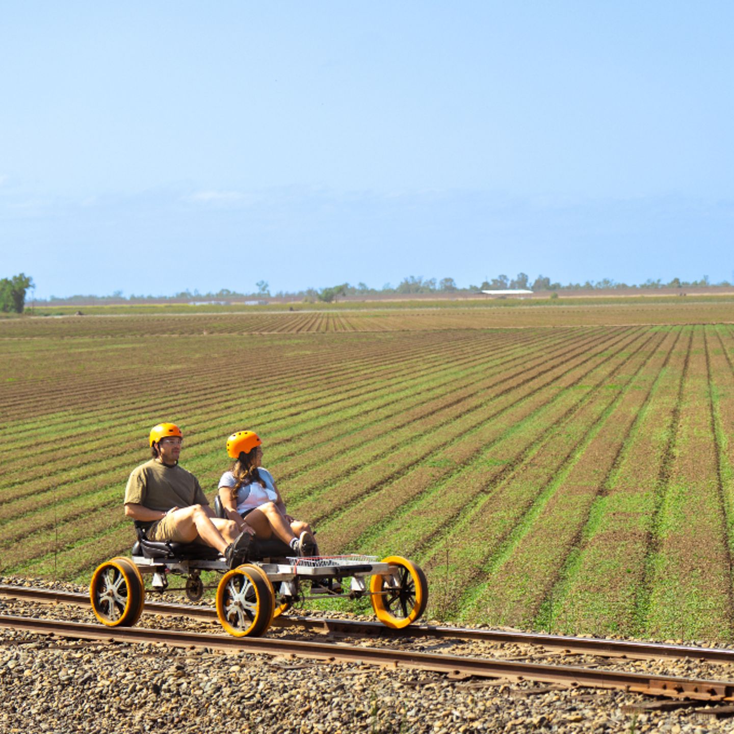 Peddling through field