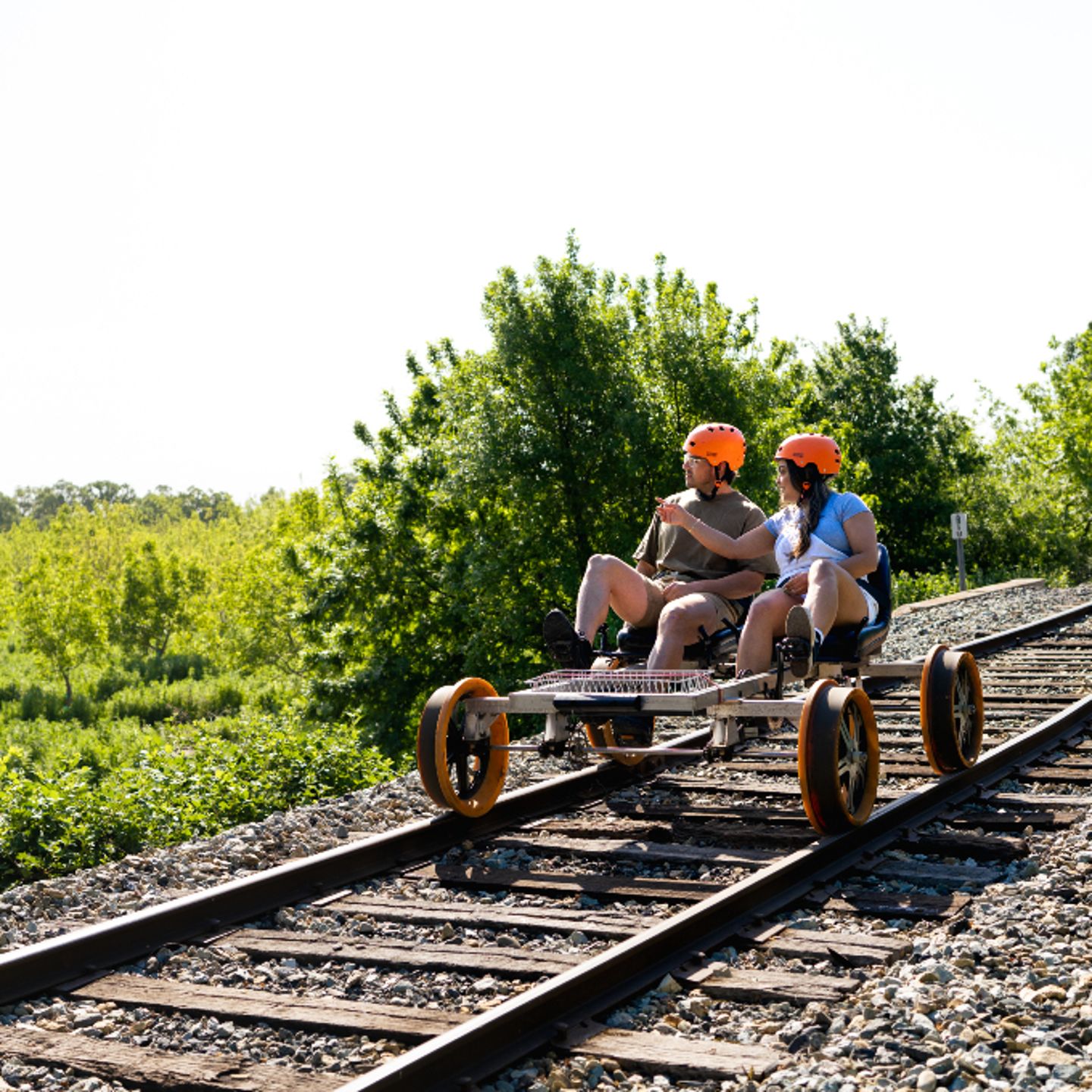 Two people on railbike