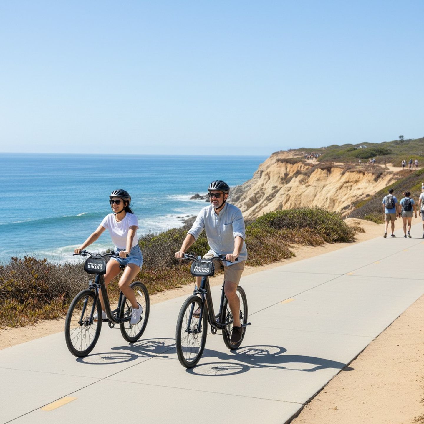 couple biking by the ocean