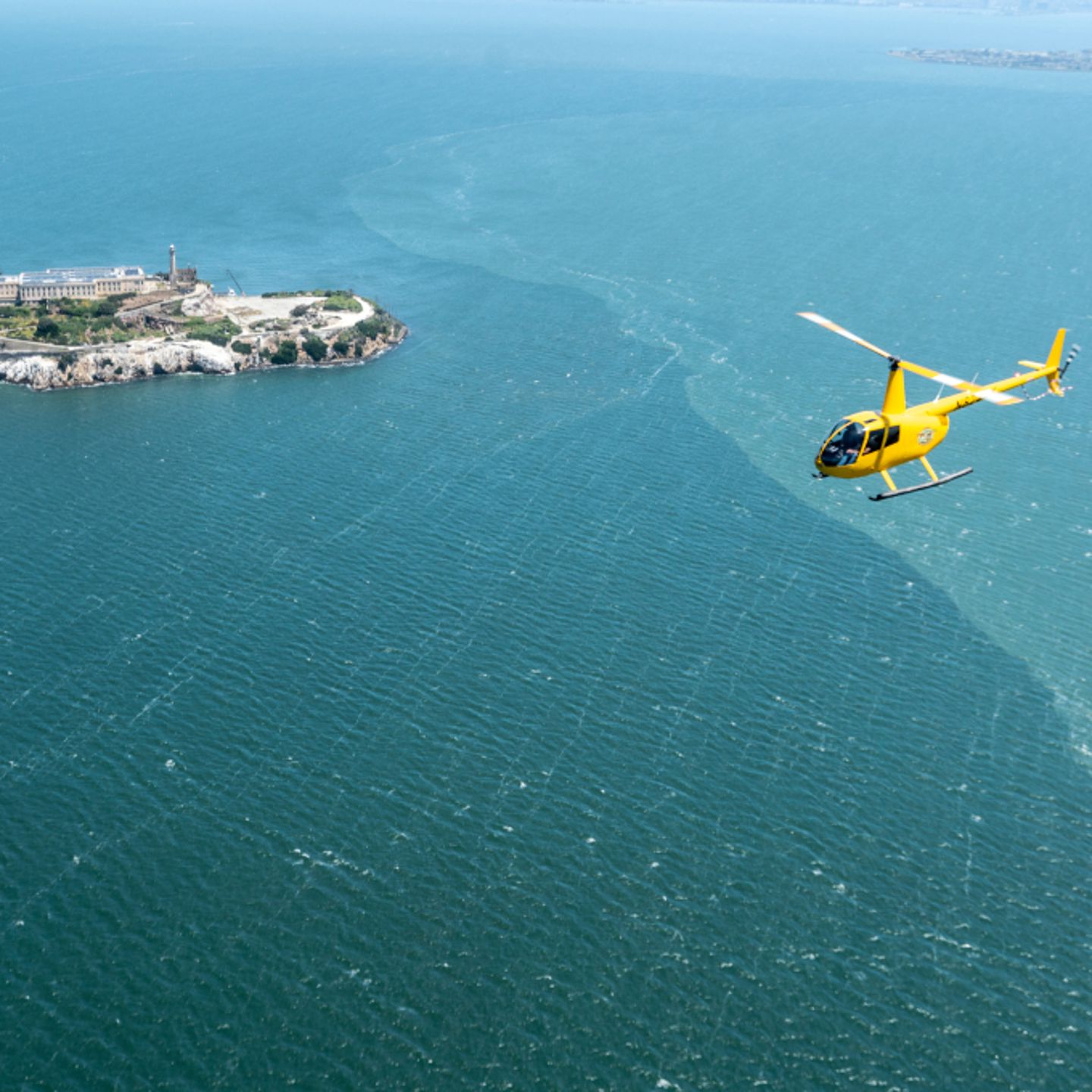 Helicopter flying near Alcatraz