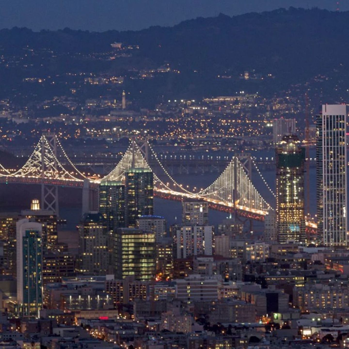 Bridge with city lights