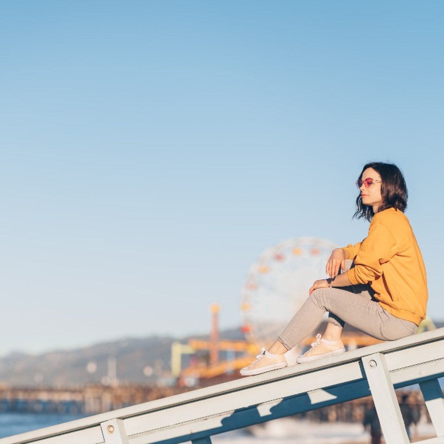 Woman in front of Santa Monica