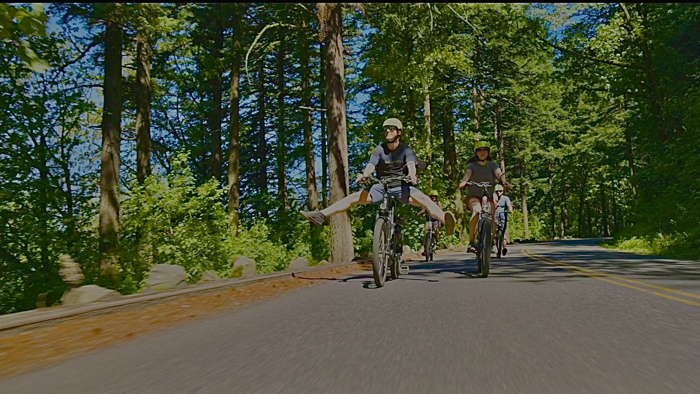 Riding through forest