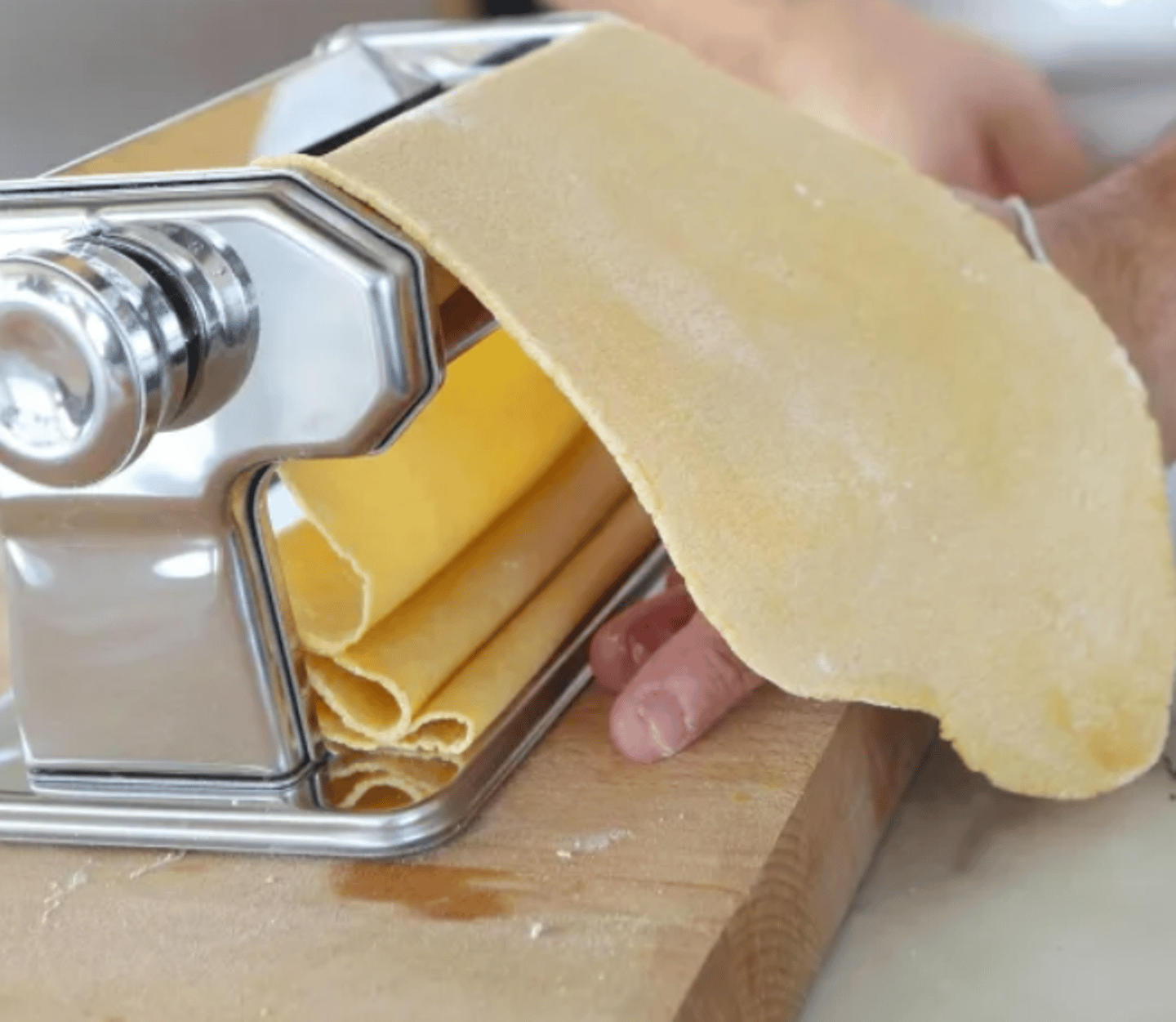 Pasta being sheeted