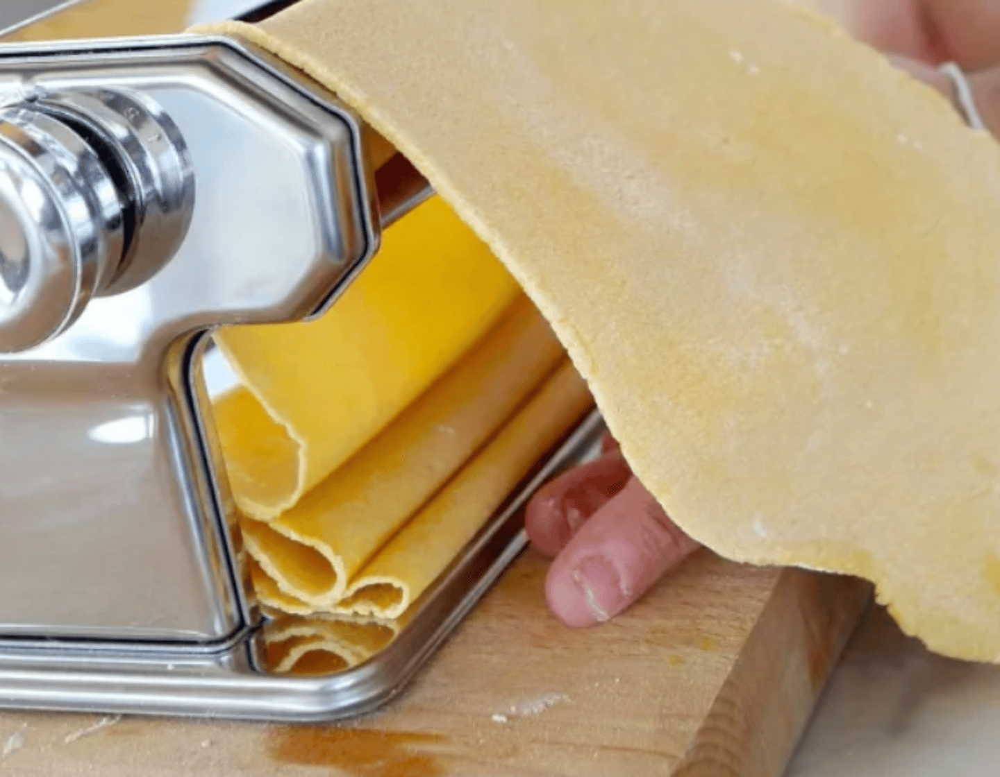 Pasta being sheeted