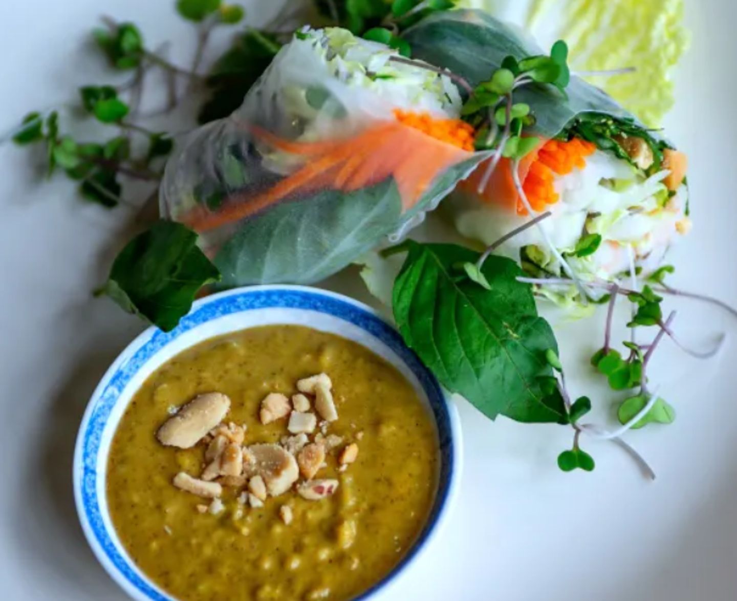 Peanut sauce with spring roll