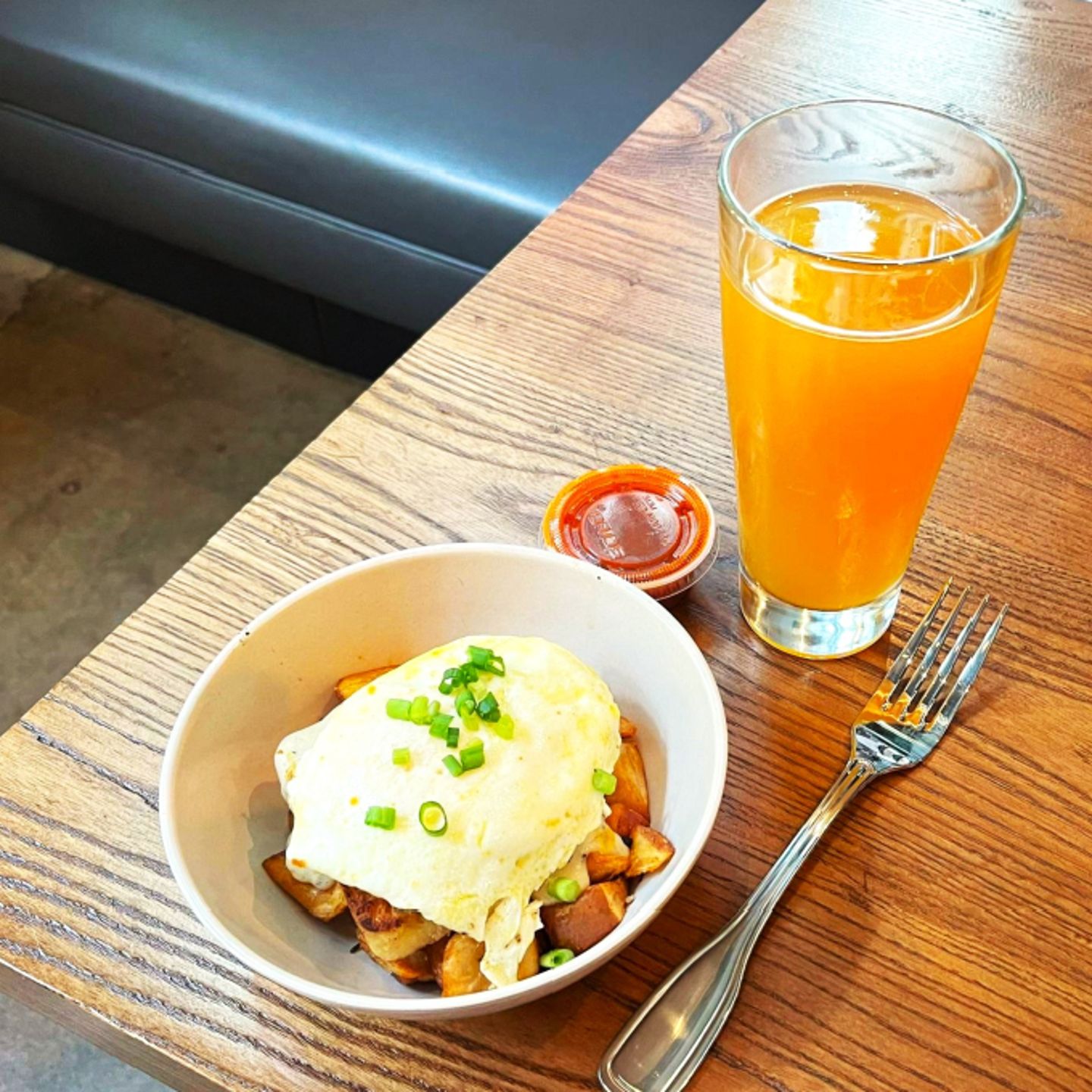 Egg dish with drink