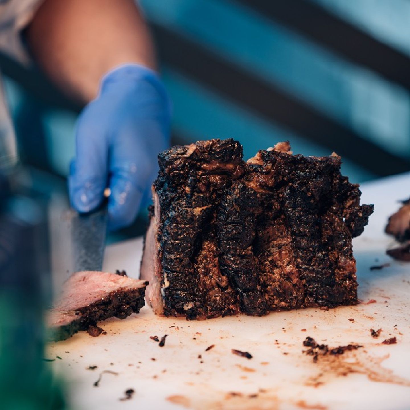 Meat being cut